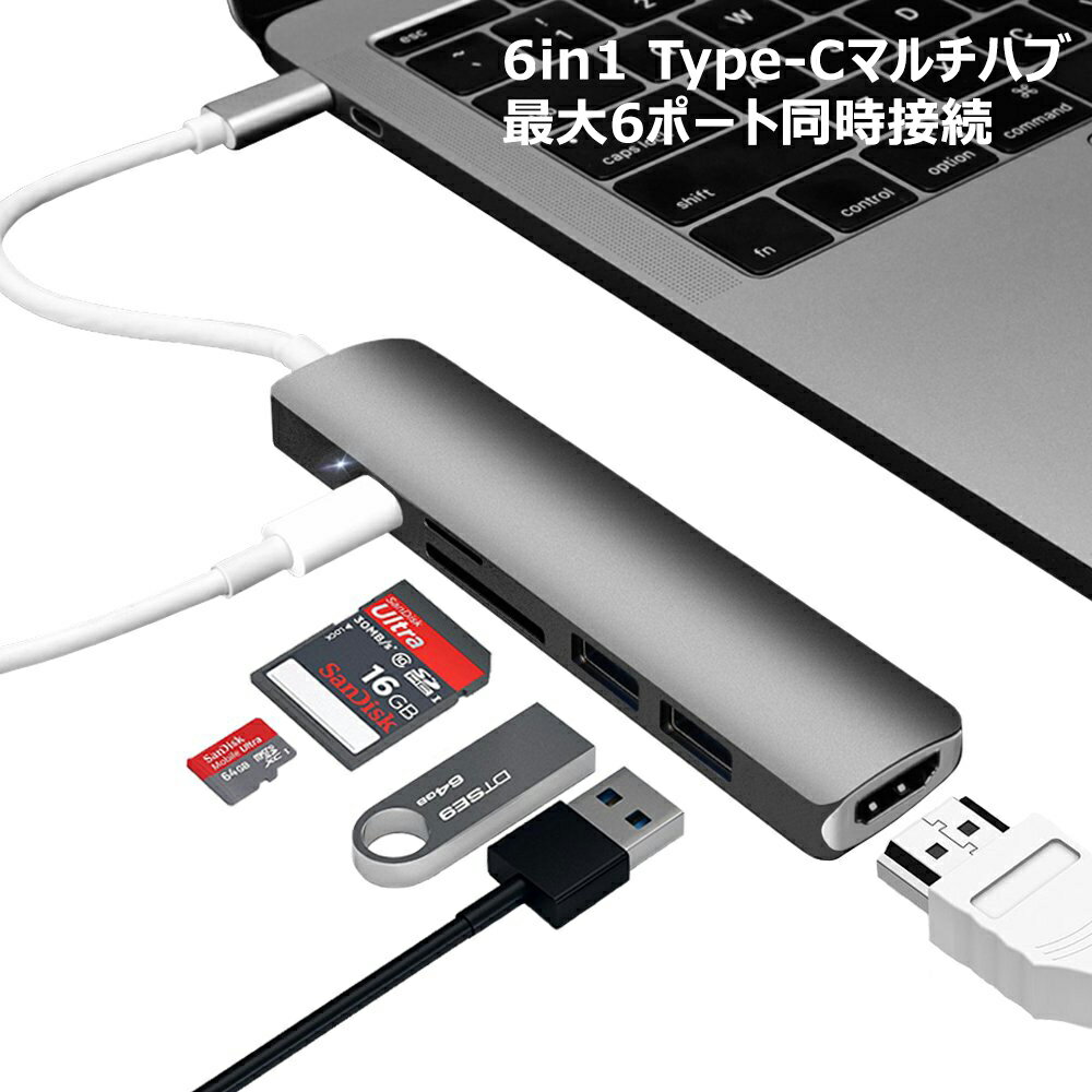 Type-C USB3.0}`nu PDΉ J[h[_[ HDMI 4K2K 掿fo 6in1 USB-Cnu 6|[g USB3.0nu microSD/SDΉ [֑(s)