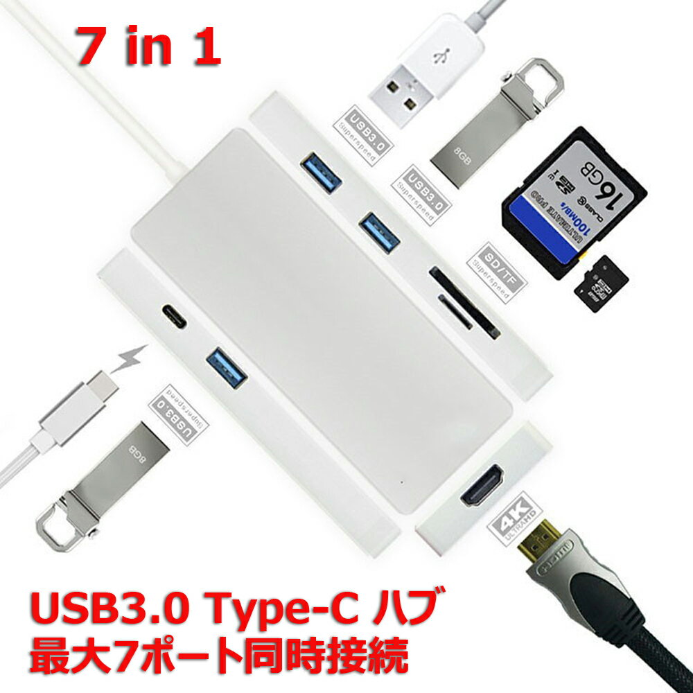 7in1 Type-C to USB3.0nu J[h[_[ 4K2K 掿fHDMIo USB3.0f[^ʐM [֑(s)