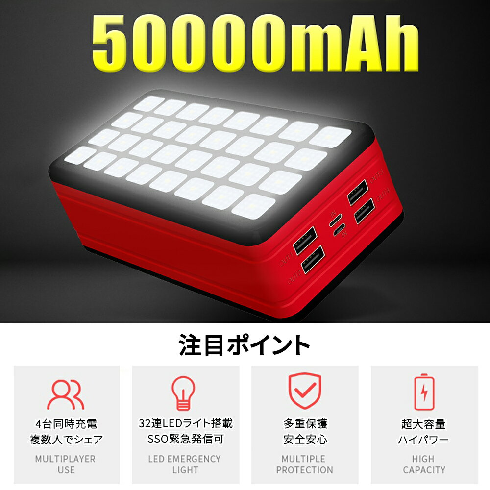 楽天市場 超大容量 モバイルバッテリー mah ポータブル電源 2入力ポート 4出力ポート 急速充電対応 32個ledライト搭載 ランタン 明るく照明 Iphone Android Type Cスマホ充電 スマートフォン充電器 Usb充電器 パワーバンク Power Bank ネットキー みんなの