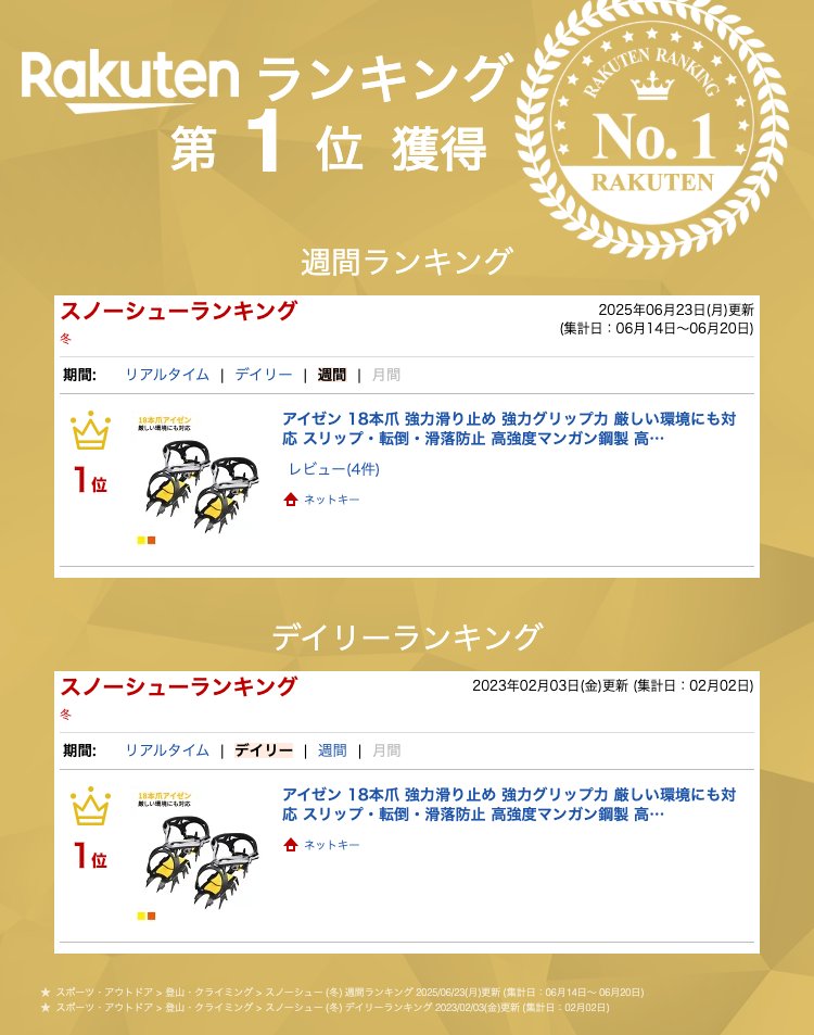 アイゼン 18本爪 強力滑り止め 強力グリップ力 厳しい環境にも対応 スリップ・転倒・滑落防止 高強度マンガン鋼製 高耐久性 ストラップ式 どんな登山靴にも対応 専用収納ケース 日本語取扱説明書付き 2