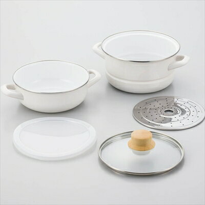 マルチホーロー鍋 ”ハットポット” 蒸し器付き 18cm ホワイト （北海道・沖縄・離島は配送不可） ギフト gift 母の日 父の日 敬老の日 御中元 御歳暮 誕生日 プレゼント