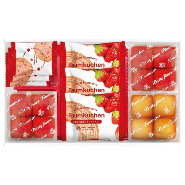 国内製造小麦粉とあまおう苺濃縮果汁を使用し、苺の風味と味わいを生かして一層一層丁寧に焼き上げたバウムクーヘンと、ひとくちサイズのしっとりとした食感で仕上げ、トンネルオーブンを使用することによりふんわりと焼き上げたフィナンシェ、ほろろとした食感とフリーズドライのいちごを使用したざくっとした食感のアイスボックスクッキーの詰め合わせです