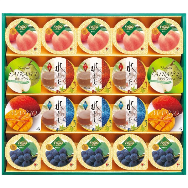 フルーツゼリー4種類と水羊羹2種類を詰合せました。ご家族みんなでお楽しみいただけるデザートギフトです。