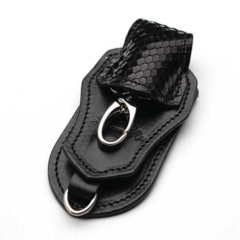 S'FACTORYエスファクトリー キーリング&ループ ブラック パイソン(ヘビ革) レザー キーホルダー ベルト 鍵 カバー メンズ