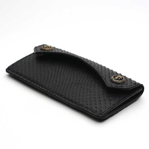 S'FACTORYエスファクトリー スマート ロング レザーウォレット ブラックパイソン（ヘビ革） 財布 メンズ 本革 コインケース コンチョ 札入れ