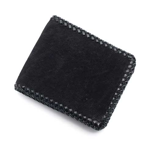 S'FACTORYエスファクトリー 縁編み ショートウォレット ブラック エレファント(ゾウ革) お財布 本革 レザー バイカー 編み込み 縁編み ..