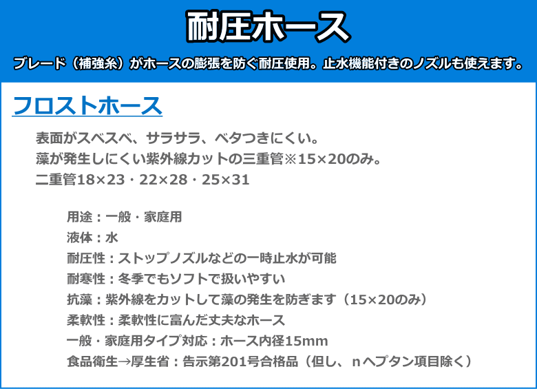 中部ビニール工業 フロストホース （耐圧ホース） 50m巻 （内径15mm×外径20mm） 日...