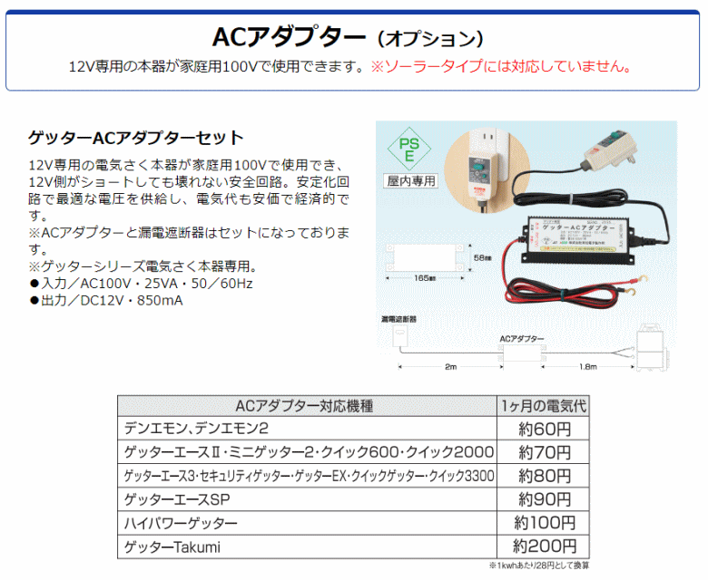 末松電子 電気柵 #807 ゲッターACアダプターセット 屋内専用 ~R~