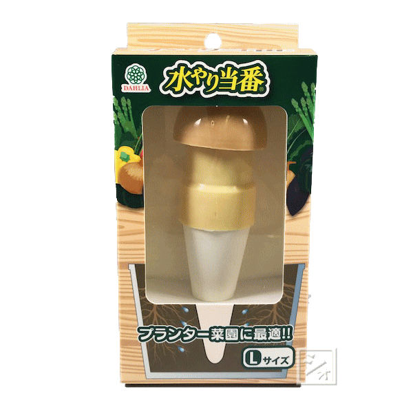 商 品 説 明 材質 給水器本体：素焼（土）/ポリエチレン 給水チューブ：シリコン 吸水キャップ：ポリプロピレン 1個の1日の給水量 約400〜500ml程度 給水ホースの長さ 約80cm 入数 1個 特長 ●プランター菜園に最適。 ●サイフォンの原理と毛細管現象を利用してあなたに代わって水やりをします。 ●折れない・つぶれないシリコン系チューブ使用で給水力アップ。 製造 中国 メーカー マルハチ産業 関連ワード： 水やり　自動　水やり器　自動給水　 【関 連 商 品】 水やり当番 M （2個入） 水やり当番 M （2個入×5セット） 水やり当番 L （1個入） 水やり当番 L （1個入×6セット）