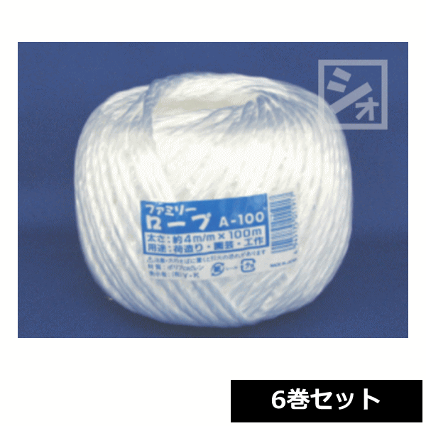 荷造り用 PP撚りロープ 4mm×100m A-100 （6巻セット） 荷造り紐 ~R~