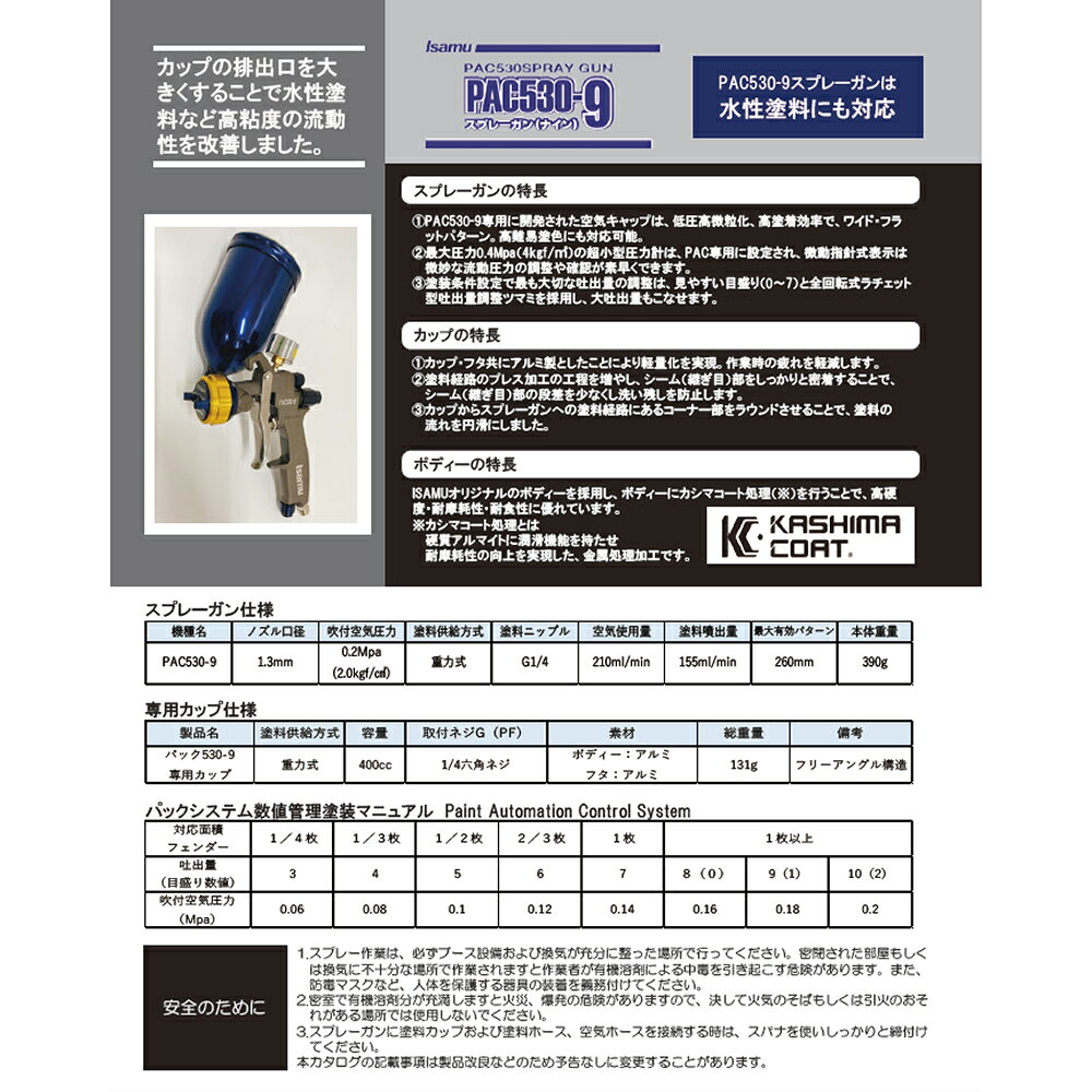 ネットペイント 楽天市場店のイサム塗料 PAC 重力式スプレーガン 1.3mm口径 + 専用カップ付 68143651 取寄｜アングル3