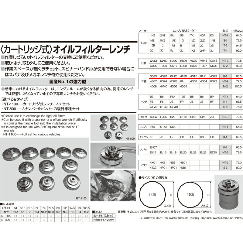 江東産業 K-1 オイルフィルターレンチ66.5mm 取寄