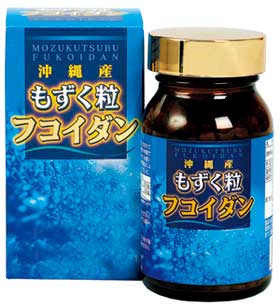 もずく粒フコイダン 70g（約463粒入） 名称 もずく粒フコイダン 容量 70g（約463粒） 原材料 もずく粉末、結晶セルロース、ショ糖脂肪酸エステル、微量二酸化ケイ素 賞味期限 開封前：約2年 保存方法 開封後はなるべく湿気のないところで保存 もずく粒フコイダンは （1）沖縄県産太もずくを100％使用 （2）粒タイプなので持ち運びにも便利 （3）海藻臭が苦手な方も無理なく飲める