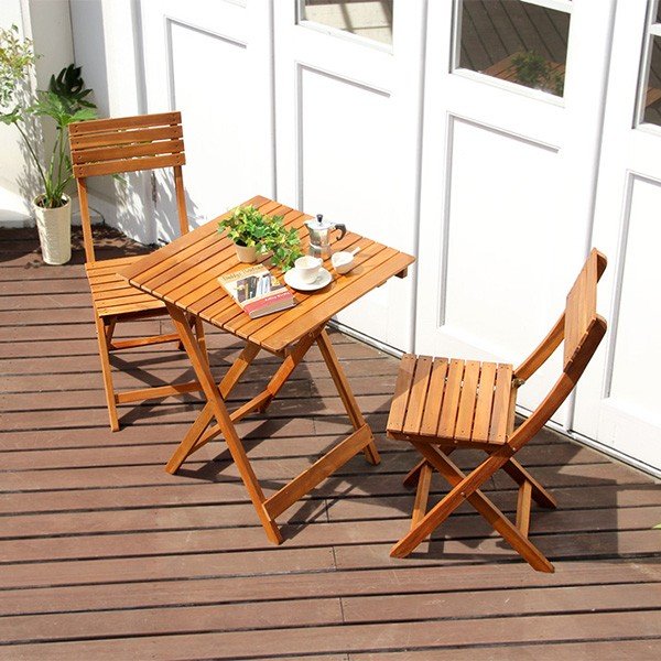 ガーデンテーブルセット 3点 木製 アカシア材 完成品 幅60 折り畳み式 ブラウンカラー TOAST　トスト おしゃれ