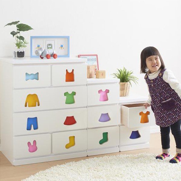 【20日はエントリーでP9倍】洋服 収納 子供 幅29 キッズチェスト ホワイト 完成品 mapache マパーチェ 洋服タンス 3杯タイプ 知育チェスト 女の子向け