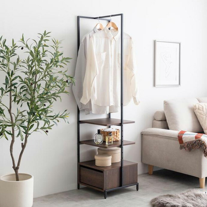 【スーパーSALE・割引】 ハンガーラック スリム 40cm 引き出し 棚付き 木製 北欧 おしゃれ ワードロー..