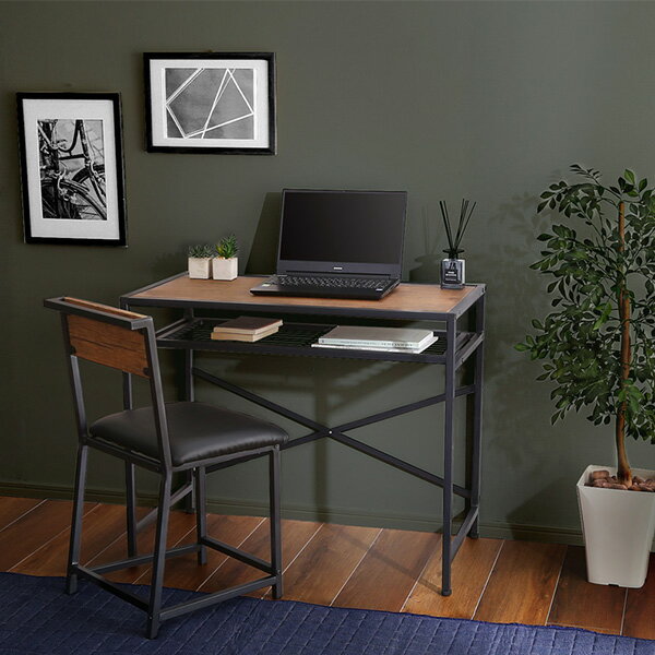 デスク 収納 ヴィンテージ コンパクトデスク チェア 机 幅90 パソコンデスク 平机 机 椅子 セット ウォールナット シャビーオーク