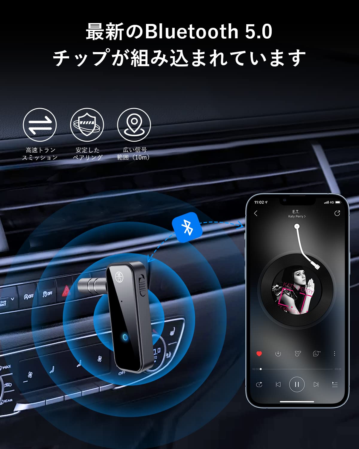 Bluetoothトランスミッター Bluetooth 5.0 トランスミッター & レシーバー ぶるーつーす送信機 「一台多役」Bluetooth送信機＆受信機&ハンズフリー通話 車載スピーカーなど使用/TV/ホームステレオ 3.5mmイヤホンジャック搭載 小型