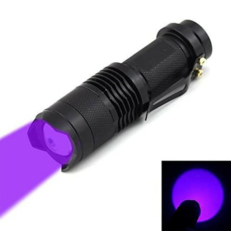 紫外線ブラックライト UV懐中電灯 CREE LED フラッシュライト ズーム式 発見器 ペットの排泄物 ステイン カーペットの汚れ対策