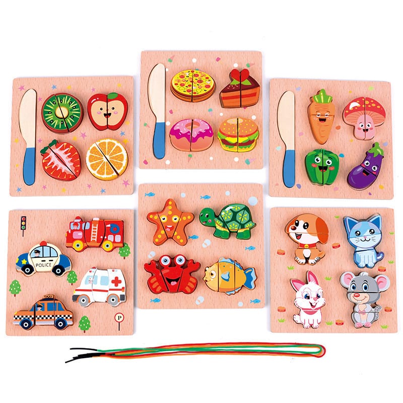 3本セット 木製パズル 知育玩具 想像力 カットおもちゃ 果物 ケーキ 野菜　子供 誕生日 プレゼント