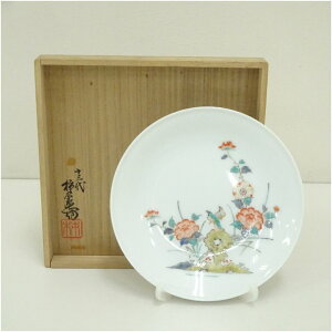 【中古】【陶芸・陶器】十三代 酒井田柿右衛門造 菊花鳥文飾皿(共箱)飾り皿 おしゃれ 皿 飾る アンティーク インテリア 骨董 ディスプレイ レトロ オブジェ