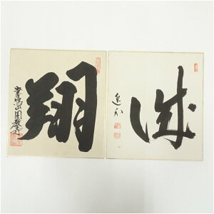 【中古】【書画】妙心寺 梶浦逸外筆 「城」・園長寺筆 「翔」 肉筆色紙2枚おしゃれ かわいい 飾る 飾り アート 芸術 インテリア 床の間 リビング 玄関 寝室 和室