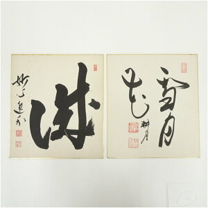 【中古】【書画】妙心寺 梶浦逸外筆 「城」・谷耕月筆 「雪月花」 肉筆色紙2枚おしゃれ かわいい 飾る 飾り アート 芸術 インテリア 床の間 リビング 玄関 寝室 和室