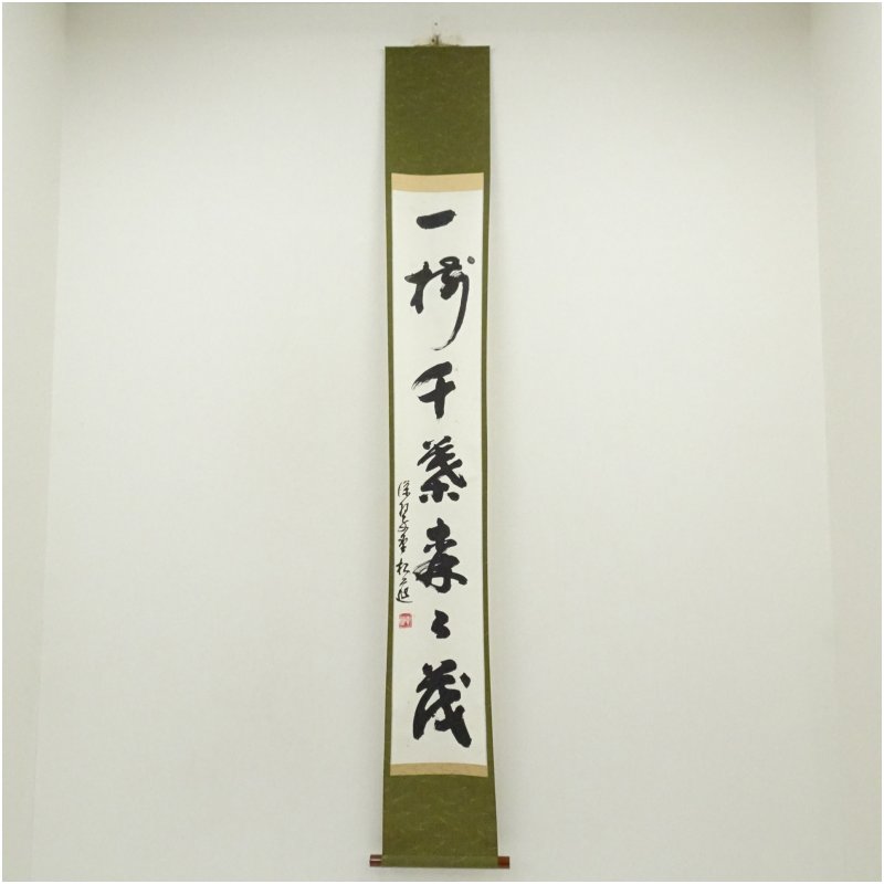 【中古】【セール25%オフ】【書画】松徒筆 一行書 肉筆紙本掛軸（共箱）掛け軸 床の間 書 おしゃれ 絵画 表具 芸術 茶道 年中掛け インテリア 茶掛 掛物 和室