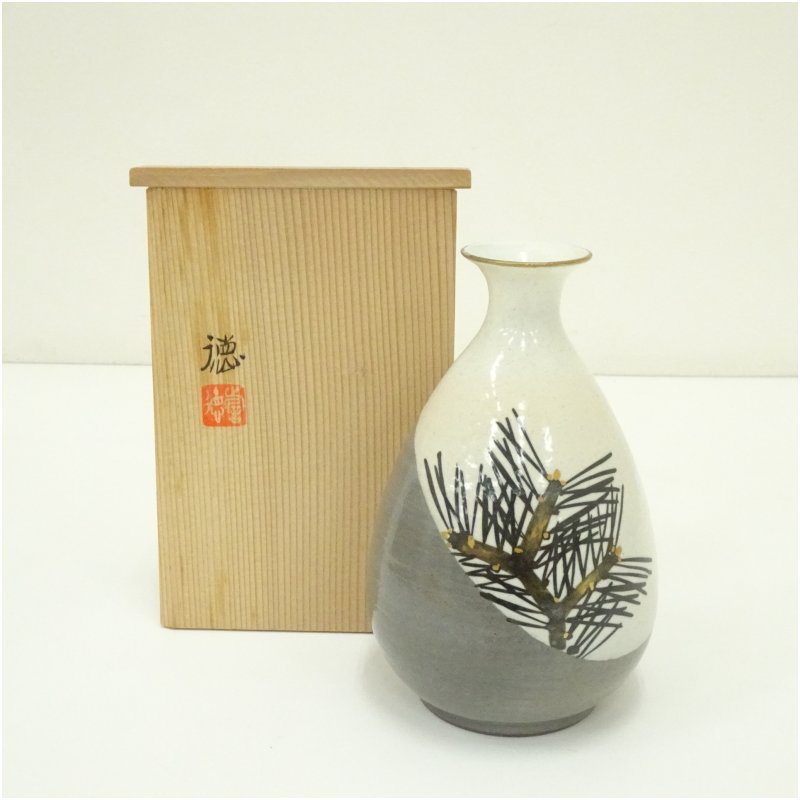 【中古】【陶芸・陶器】京焼　河合誓徳造　寿松瓶（共箱） インテリア アート オブジェ 道具 美術品 雑..