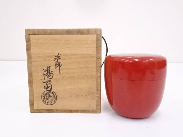 【中古】【茶道具】岡本陽斎造　梅松蒔絵朱中棗【送料無料】[中古 茶道 茶道具 おしゃれ 茶器 なつめ 茶入 薄茶器 薄茶 薄器 お茶 茶 抹茶 抹茶入れ 容器 骨董 如月 2月 睦月 1月 冬]