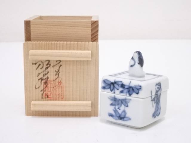 【中古】【タイムセール50%オフ】【香道】京焼　高野昭阿弥造　染付有馬筆香合【送料無料】[中古 茶道具 茶道 香道 香道具 おしゃれ かわいい アンティーク インテリア 骨董 茶器 お香入れ 卯月 4月 春]