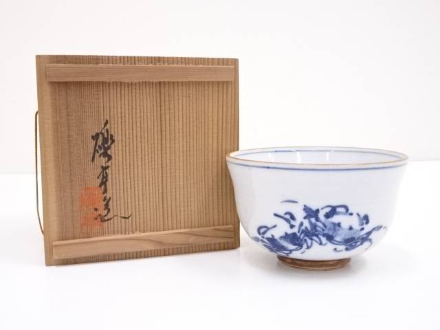 【中古】【茶道具】河本礫亭造　青華蟹茶碗【送料無料】[中古 茶道 抹茶 茶道具 おしゃれ 抹茶茶碗 抹茶碗 和食器 レトロ 茶器 茶わん 骨董 茶会 茶の湯]