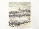 【中古】【書画】錦艸造 「風景」図 色紙【送料無料】おしゃれ かわいい 飾る 飾り アート 芸術 インテリア 床の間 リビング 玄関 寝室 和室