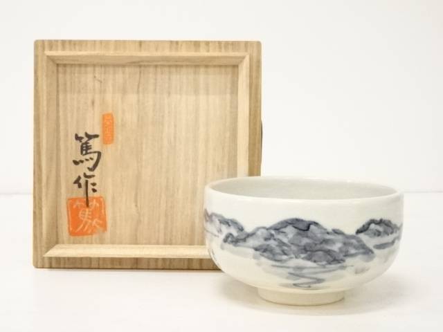 【中古】【茶道具】岡本篤造　瀬戸内海風景茶碗（共箱）【送料無料】[中古 茶道 抹茶 茶道具 おしゃれ 抹茶茶碗 抹茶碗 和食器 レトロ 茶器 茶わん 骨董 茶会 茶の湯]