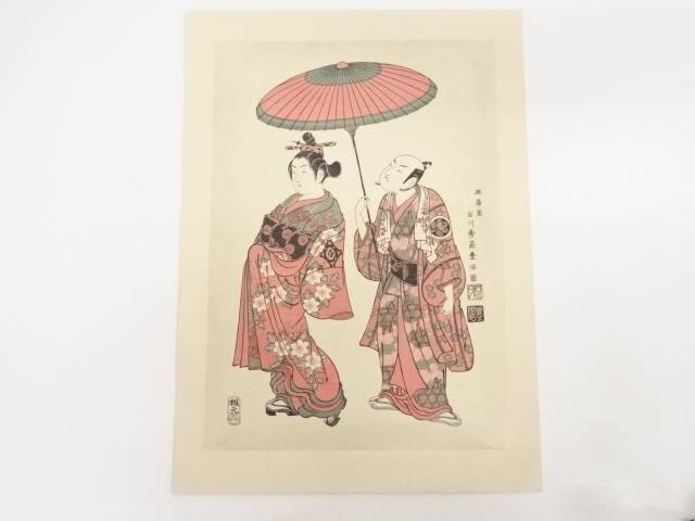 【中古】【書画】石川豊信　椀久・松山の所作事　手摺浮世絵木版画【送料無料】[中古 絵画 書 おしゃれ 木製 アート 芸術 年中掛け インテリア 床の間 リビング 玄関 寝室 和室 洋室]