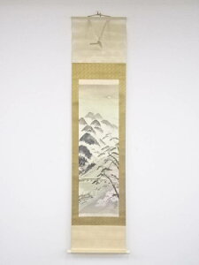 【中古】【タイムセール55%オフ】【書画】冨田渓仙 嵐峡雨罷図 印刷絹本掛軸(共箱)【送料無料】◎掛け軸 床の間 書 おしゃれ 絵画 表具 芸術 茶道 年中掛け インテリア 茶掛 掛物 和室 10月 秋