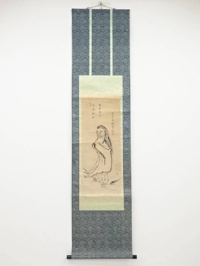 【中古】【書画】岳鳳画　達磨図・大道慧雲賛書　肉筆紙本掛軸（保護箱）【送料無料】◎掛け軸 床の間 書 おしゃれ 絵画 表具 芸術 茶道 年中掛け インテリア 茶掛 掛物 和室