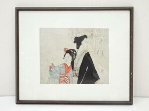 【中古】【GWセール55%オフ】【書画】武内桂舟　七夕美人図　手摺木版画　額装【送料無料】[中古 絵画 書 おしゃれ 木製 アート 芸術 年中掛け インテリア 床の間 リビング 玄関 寝室 和室 洋室 文月 7月 夏]