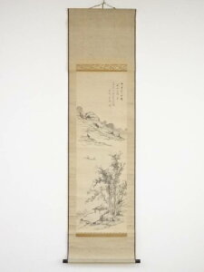 【中古】【書画】乙丑（1865年）　木下逸雲筆　八大山人方山水　肉筆絹本掛軸（保護箱）【送料無料】[中古 掛け軸 床の間 書 おしゃれ 絵画 表具 アート 芸術 茶道 年中掛け インテリア 茶掛 寝室 和室 茶室]