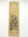 【中古】【書画】渓雲筆 水墨山水 肉筆絹本掛軸(共箱)【送料無料】掛け軸 床の間 書 おしゃれ 絵画 表具 芸術 茶道 年中掛け インテリア 茶掛 掛物 和室