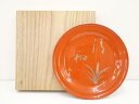 【中古】【タイムセール55%オフ】【漆器】指小製 有隣斎・澄子(有隣斎の妻)画賛朱漆丸盆(共箱)【送料無料】和食器 おしゃれ 茶道具 茶器 トレイ トレー お盆...