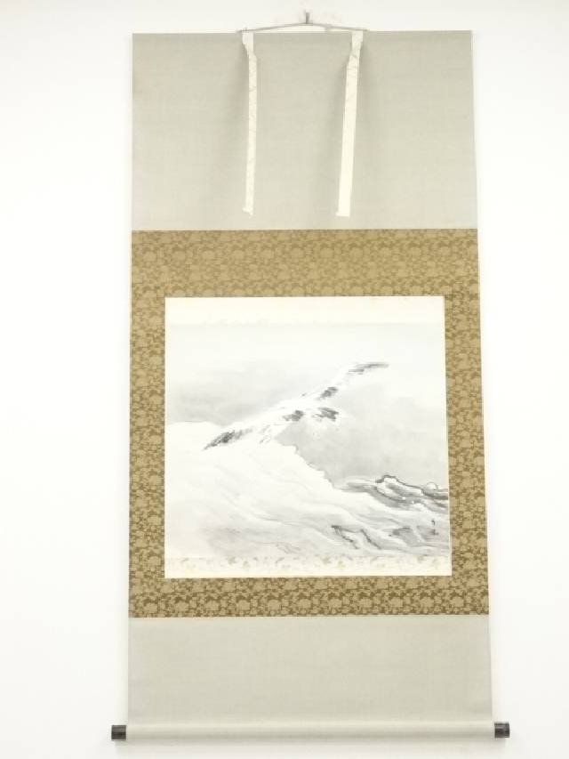 【中古】【書画】後藤杏塢筆　波にカモメ　肉筆紙本掛軸（保護箱）【送料無料】◎掛け軸 床の間 書 おしゃれ 絵画 表具 芸術 茶道 年中掛け インテリア 茶掛 掛物 和室