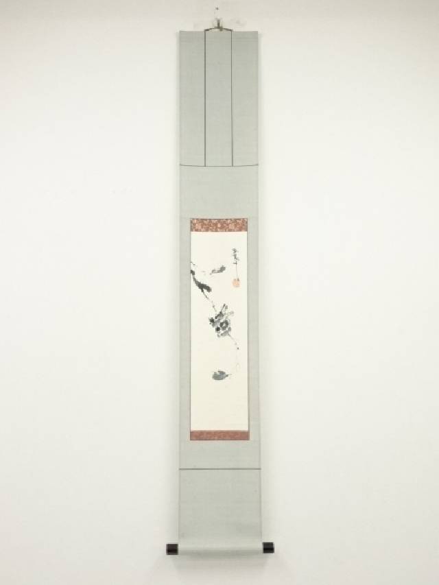 【中古】【書画】足立玉翠筆　すずめ　肉筆紙本掛軸（共箱）【送料無料】◎掛け軸 床の間 書 おしゃれ 絵画 表具 芸術 茶道 年中掛け インテリア 茶掛 掛物 和室