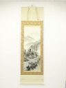 【中古】【タイムセール60%オフ】【書画】栖二筆 渓流風景 肉筆絹本掛軸(共箱)【送料無料】◎掛け軸 床の間 書 おしゃれ 絵画 表具 芸術 茶道 年中掛け イ...
