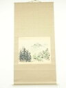 【中古】【書画】輝花筆 彩色山水 肉筆紙本掛軸【送料無料】掛け軸 床の間 書 おしゃれ 絵画 表具 芸術 茶道 年中掛け インテリア 茶掛 掛物 和室