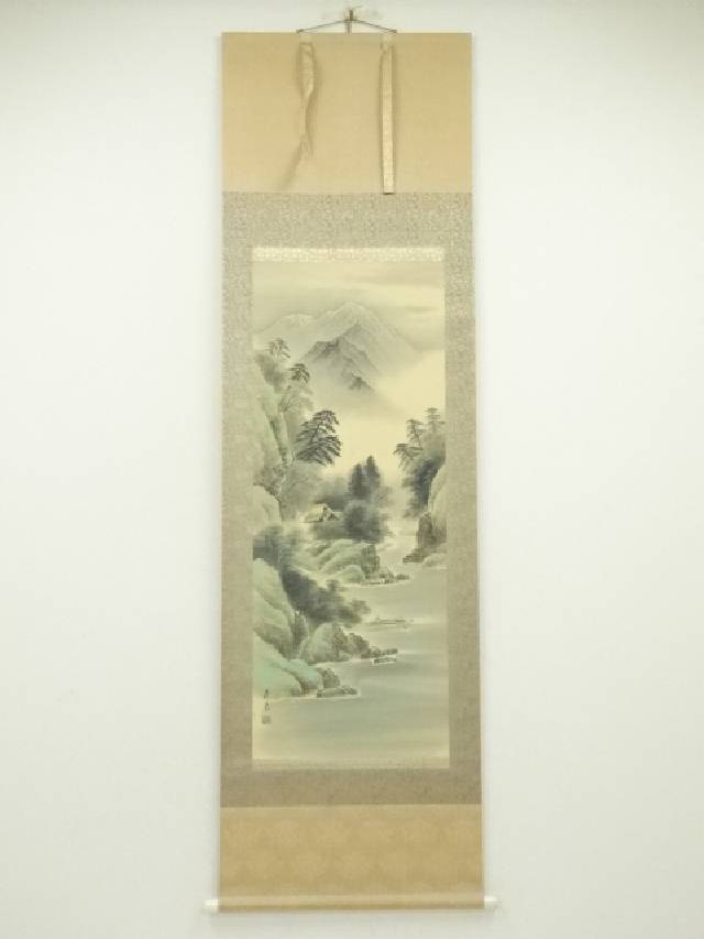 【中古】【書画】昴葉筆　彩色山水　肉筆絹本掛軸【送料無料】掛け軸 床の間 書 おしゃれ 絵画 表具 芸術 茶道 年中掛け インテリア 茶掛 掛物 和室