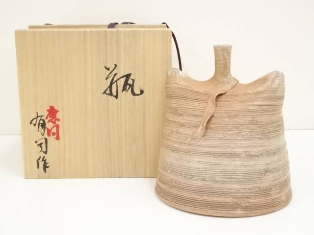 【中古】【華道】岡本有司造　箆目花瓶（共箱）【送料無料】