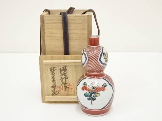 【中古】【タイムセール45 オフ】【華道】九谷焼 北出塔次郎造 色絵花の絵陶瓶（北出美幸識箱）【送料無料】