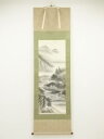 【中古】【夏まつりセール65%オフ】【書画】白映筆 水墨山水 肉筆絹本掛軸(共箱)【送料無料】掛け軸 床の間 書 おしゃれ 絵画 表具 芸術 茶道 年中掛け イ...