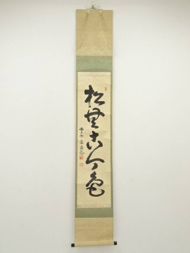 【中古】【書画】大徳寺　細合喝堂筆　「松無古今色」一行書　肉筆紙本掛軸（共箱）【送料無料】掛け軸 床の間 書 おしゃれ 絵画 表具 芸術 茶道 年中掛け インテリア 茶掛 掛物 和室 1月 11月 秋